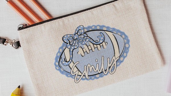 personalized school spirit pencil bag for girls, cheer squad gifts, carolina blue coquette makeup bag for teenage girls, 2026 senior cheer