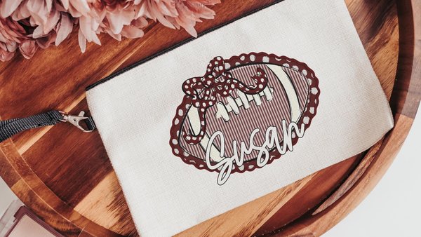 personalized seersucker football pencil case cute makeup bag with name, maroon school spirit items, Christmas gifts for cheerleaders, 2026