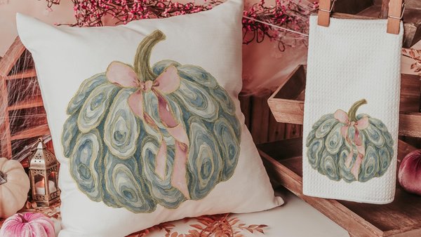 oyster shell pumpkin decorative pillows for breakfast nook, nautical pumpkins autumn kitchen towels, Thanksgiving hosting gift, fall coastal