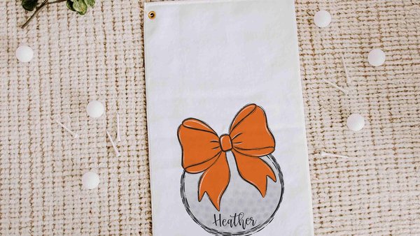 personalized orange school spirit golf towels for golf bags, cute golf Christmas gifts for golfers, golf gifts for high school seniors, best