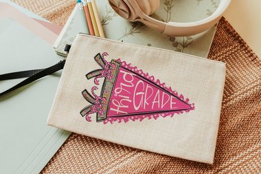 pink coquette pencil pouch for girls, third grade student gift, 3rd grade school supplies for teachers, back to school zipper pouch for