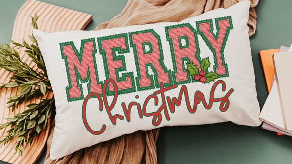 seersucker Christmas lumbar pillows for chair, secret Santa gifts for work, trendy decorative throw pillows for couch, preppy Christmas