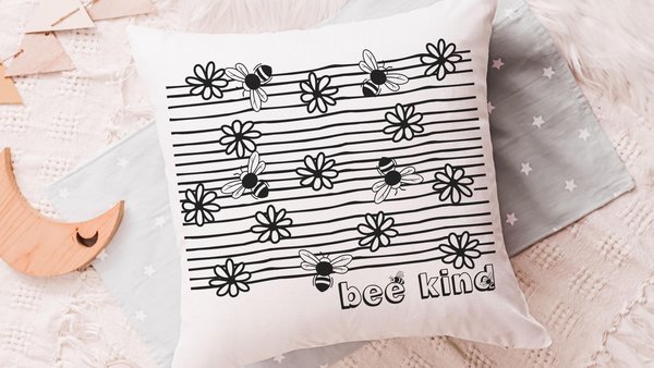 bee kind inspirational throw pillow for kids reading nook pillow for classroom, honey bee baby shower gifts, bumble bee nursery decor, cute