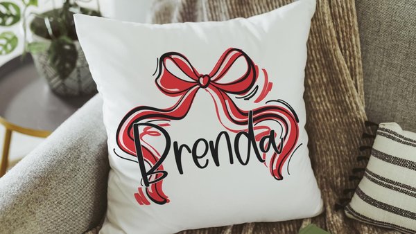 personalized Christmas coquette throw pillow with name on it, cherry red Christmas decorative pillows for bedroom, secret Santa gifts for
