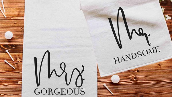 his and hers golf towels mr and mrs gifts, newlywed gifts golf wedding gifts for couple, golf bag accessories for women, bride and groom