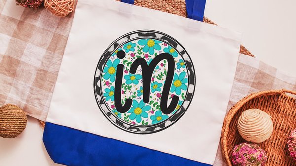 cute Indiana flower tote bag for school, Indiana gifts, turquoise floral shopping tote for daughter, Indiana Christmas gifts for neighbors