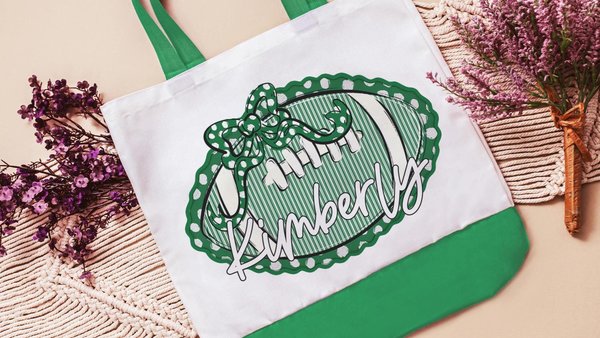 personalized green seersucker football tote bag for cheer Christmas gifts for cheerleaders, green school spirit tote bags for football mom