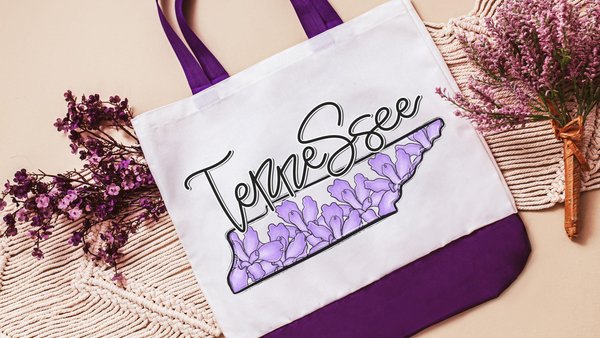 purple iris Tennessee state flower Tennessee tote bag for women, TN gifts, Tennessee game day bag for college student, Tennessee Christmas