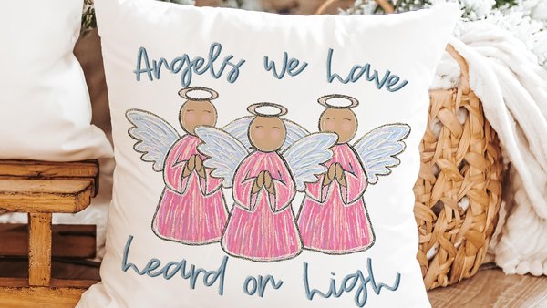 angels we have heard on high Christian Christmas throw pillows for couch religious Christmas home decor gift for grandma, pink angel accent