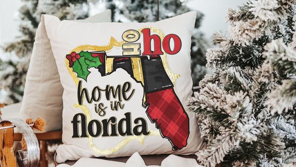 custom ho ho ho state Christmas throw pillows for sofa, Florida Christmas gifts for neighbors, Florida gifts for women, cute Christmas