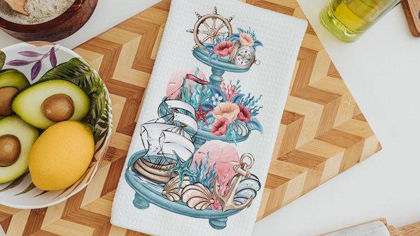 nautical kitchen towels summer kitchen tea towels for friends, beach cottage hostess gifts for women, guest bathroom hand towels, coastal