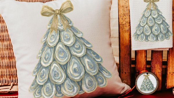 oyster Christmas tree decorative pillows for sofa, coastal Christmas kitchen towels for winter, oyster shell Christmas ornament gift for her