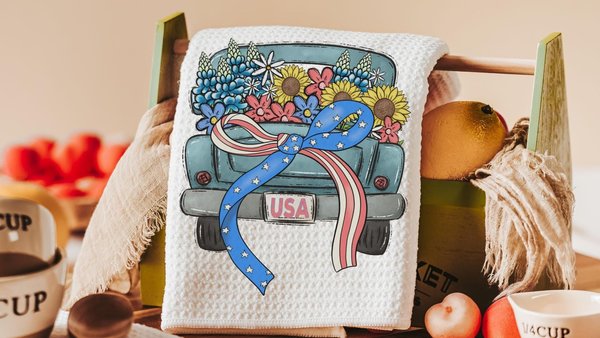 4th of July kitchen towels for beach, summer kitchen decor, patriotic bow coquette room decor, military mom gifts, floral kitchen hand towel