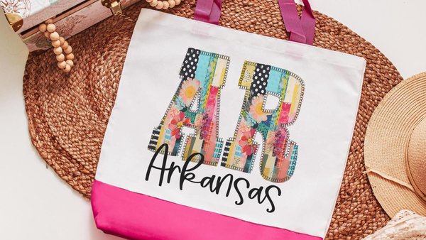 faux patchwork Arkansas tote bag for girlfriend, Arkansas game day bag for women, Arkansas gifts, Arkansas Christmas gifts for realtors
