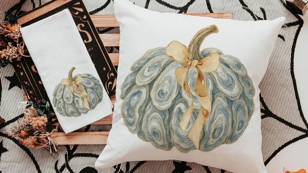 oyster shell pumpkin accent pillows for chair, Thanksgiving hosting gift, nautical pumpkins autumn kitchen hand towels, fall coastal kitchen