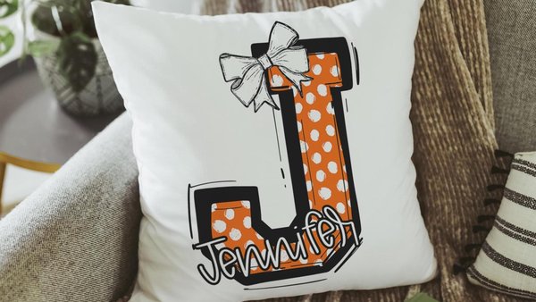 personalized initial pillows for little girls, tween girl gifts, decorative pillow covers orange coquette name pillow for girls, best gifts