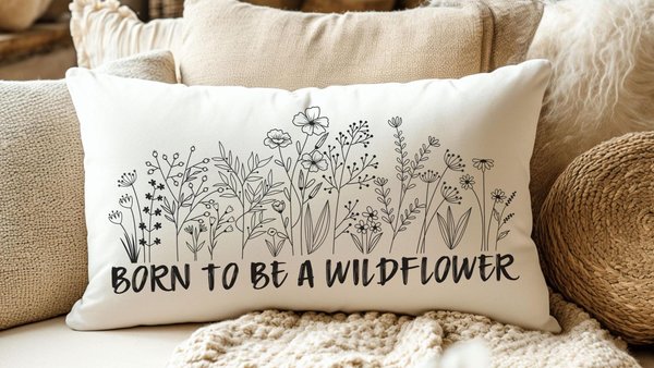 born to be a wildflower lumbar throw pillows for couch boho decorative pillows for girls, unique housewarming gift for daughter, nursery