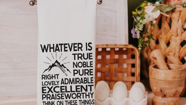 whatever is true Philippians 4:8 kitchen towels for gifts for friends, godfather gifts, Bible verse hand towels for church, Christian gifts