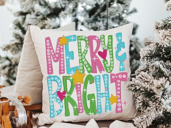 Merry and bright decorative throw pillows