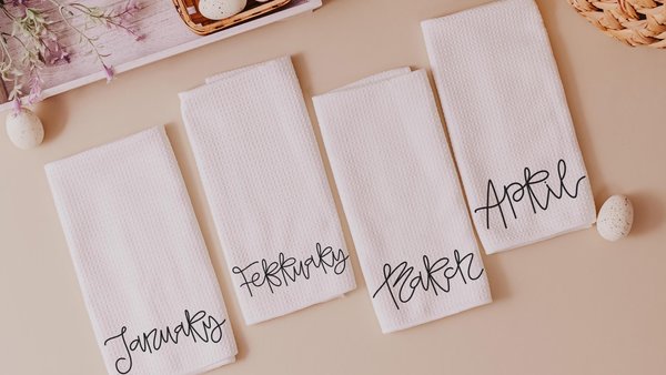 months of the year hand towels for every season SET OF 12, cute kitchen towels for spring gifts for new homeowners, minimalist tea towels