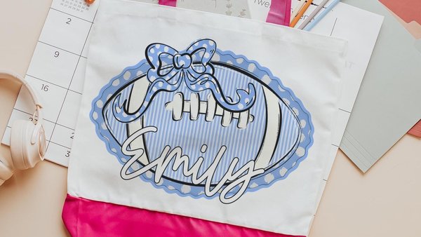 personalized powderpuff football tote bags with name, carolina blue school spirit bags for girls, cheer gifts for besties, cheerleader gifts
