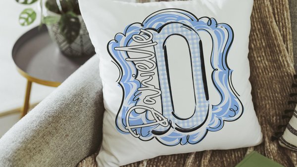 personalized initial throw pillow for couch blue gingham decorative pillows for girls, Carolina blue home decor gift dorm decor, name pillow