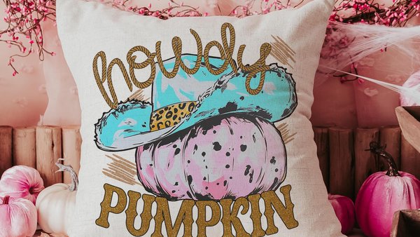 howdy pumpkin throw pillows for living room, fall cowgirl pumpkin pillow cover 18 x 18, pink pumpkin decor, fall host gift, western pumpkin