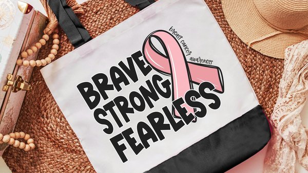 breast cancer awareness tote bag for women, brave strong fearless merch, breast cancer survivor gift, ring the bell end of chemo gift, save