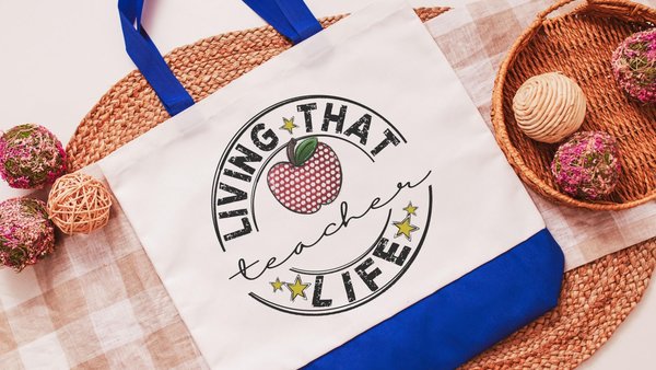 teacher life tote bag for books, cute teacher gifts for her, reusable shopping bag, preschool teacher appreciation gifts for women, eco