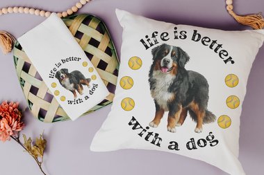Life is better with a dog throw pillow & towel
