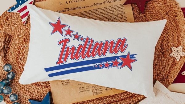 patriotic Indiana lumbar throw pillows for couch red white and blue 4th of July decor, long pillows for bed, Indiana gifts for women, best