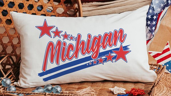 Custom Michigan pillow for couch, best gifts for her, long pillows for full beds, patriotic decor for home, Michigan gift for women, dorm
