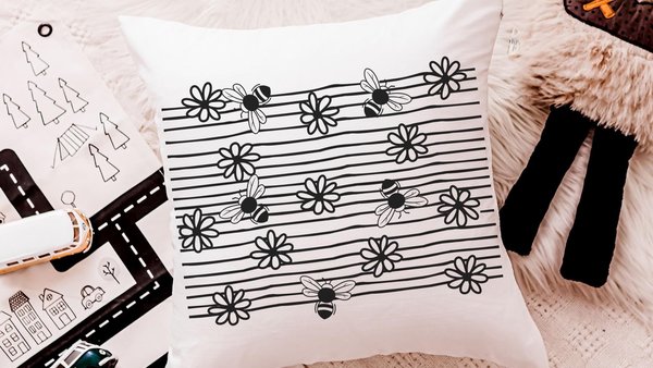 black and white bee throw pillows for kids reading nook pillow, honey bee baby shower gifts, bumble bee nursery decor, cute bee gifts for
