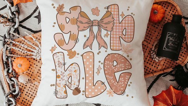 gobble Thanksgiving coquette throw pillows for couch, Thanksgiving hosting gift, fall floral pumpkin pillow autumn housewarming gift for