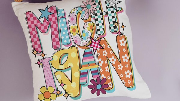 trendy Michigan throw pillows for couch colorful Michigan dorm decor for girls, real estate agent gifts, bright Michigan decor for office