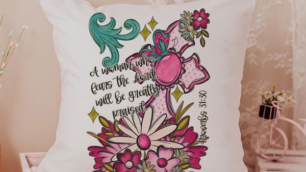 proverbs 31:30 throw pillows for couch floral decorative pillows with scripture, home decor gift for her, Christian gifts for best friends