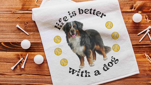 life is better with a dog tennis towels for women, tennis mom sweat towel with loop, unique dog mom gifts, best gifts for dog lovers, gym