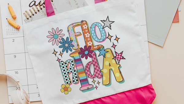 rainbow stripe Florida tote bag for summer, trendy checkered beach bag for women, realtor tote bag real estate agent gift, Florida gifts for