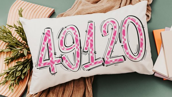 custom zip code pillow for dorm, new home gifts for girls, pink plaid throw pillow covers 12 x 20, real estate office decor, teenage girl