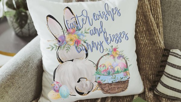 Easter wishes and bunny kisses throw pillows 