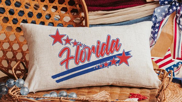 patriotic Florida lumbar throw pillows for couch red white and blue 4th of July decor, Florida gifts for women, porch swing pillow for beach