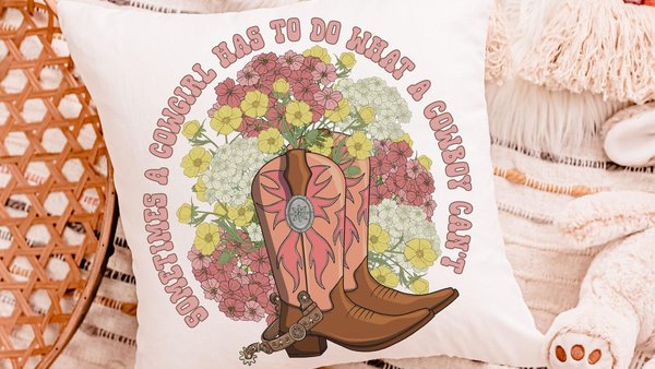 cowgirl throw pillow for couch, girl power gifts, country western nursery decor girl, female empowerment reading nook pillow, country girl