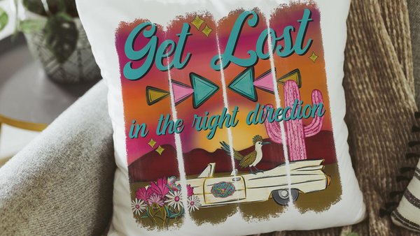 Get lost in the right direction inspirational throw pillows for couch, summer road trip RV decorations for inside, glamping bachelorette