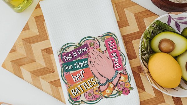 this is how I fight my battles faith based kitchen towel for aunt, Christian gifts for best friends, Exodus 14:14 Bible verse kitchen decor