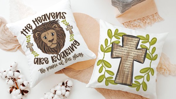 the heavens are roaring lion throw pillows for kids, John 3:16 Bible verse decorative pillows for couch, scripture nursery decor, Christian