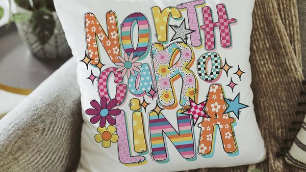 pink checkered North Carolina throw pillow for couch, NC gifts, real estate office decor, new realtor gifts, colorful floral decorative