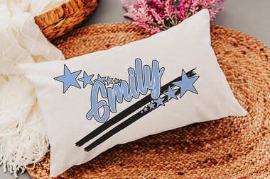 personalized carolina blue name pillow for dorm room, long pillows for full beds girls bedroom decor teen girl gifts, columbia blue accent
