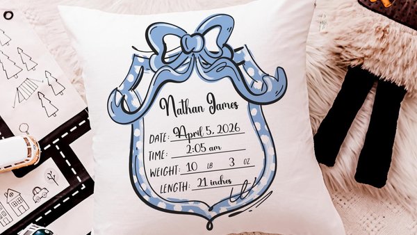custom birth stats pillow for nursery chair, personalized baby keepsake gifts, infant boy baby stats gift, first time mom gift sentimental