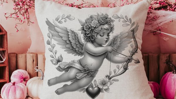 vintage cupid Valentines throw pillow covers 18x18, Galentines day gifts for friends, Valentines day decorative pillows for couch dorm decor