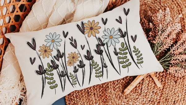 wildflower throw pillow for sofa, plant mom gift, Christmas gifts for gardeners, wildflower nursery decor, rocking chair pillow, lumbar